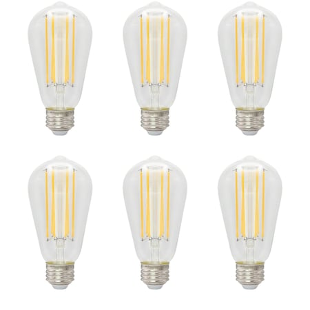 Sunlite LED S19 6W 60W Equiv 600 Lumen E26 Base 90 CRI Dimmable 2700K Filament Edison Light Bulbs, 6PK 41919-NS